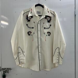 VTG 70s H Bar C western embroidery pearl snap shirt